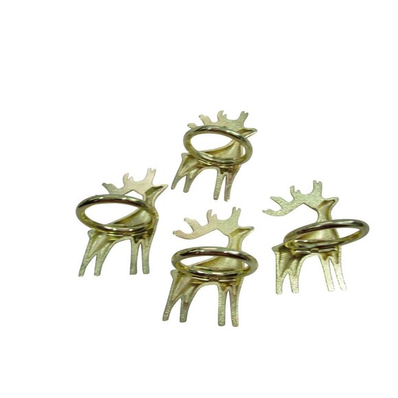 Reindeer Napkin Rings Gold Tone Metal GUC Four Holiday Christmas Table - Picture 4 of 15
